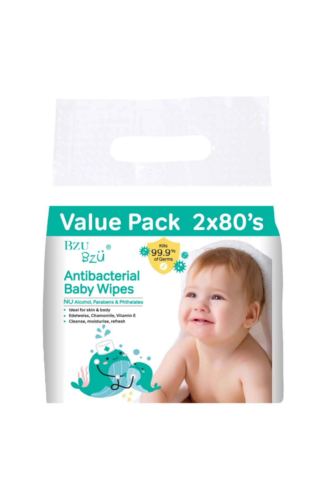 BZUBZU ANTIBACTERIAL BABY WIPES 2X80PCS